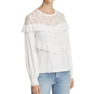 Marled Lace Ruffle Long Sleeved Top In Eggshell Size Medium